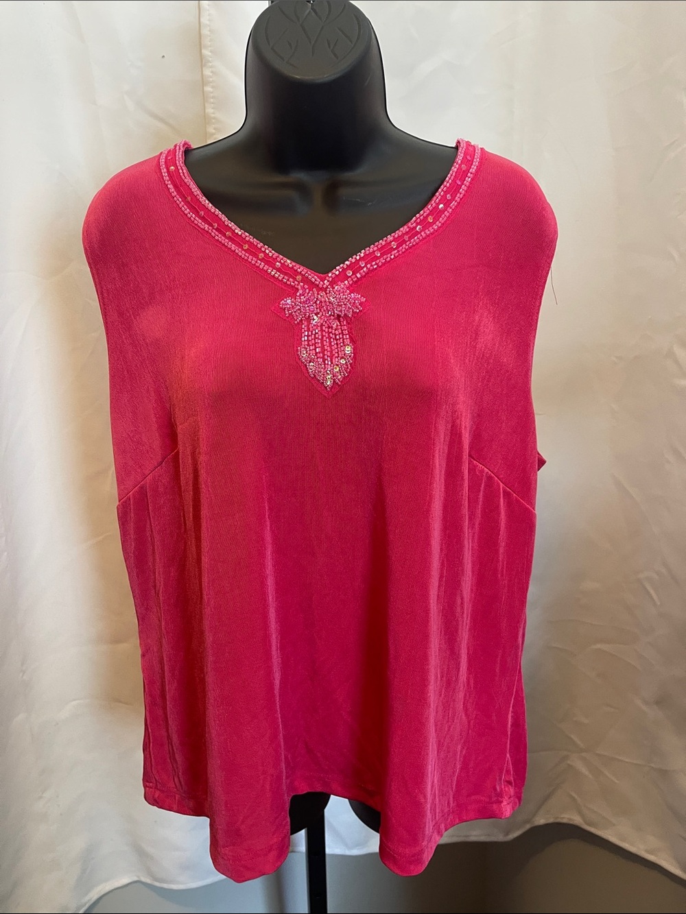 Coldwater Creek Hot Pink Beaded V-Neck Tank